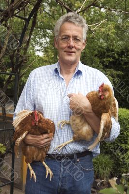 Farmer with chicken