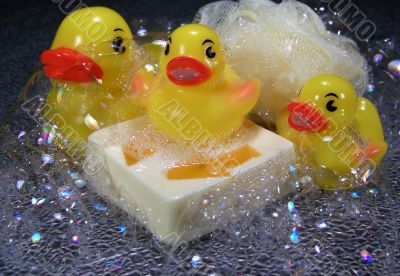 Three Rubber Ducks with Soap