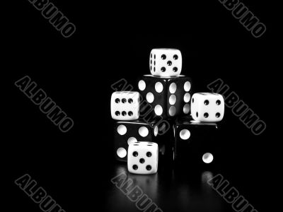 Black And White Dice On Black Background