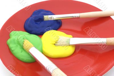 Three colors of paint.