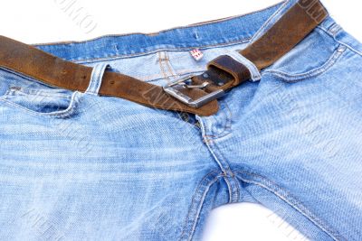 Jeans with belt.