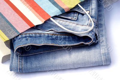 Jeans in paper bag.