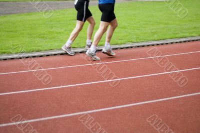Two men running