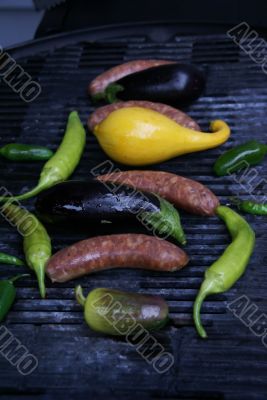 Grill - squash, peppers, sausage & eggplant