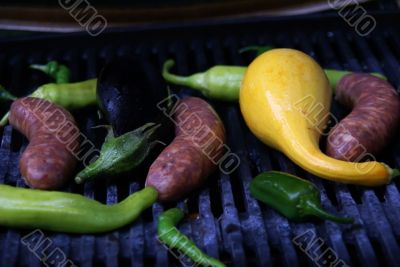 Grill - squash, peppers, sausage & eggplant