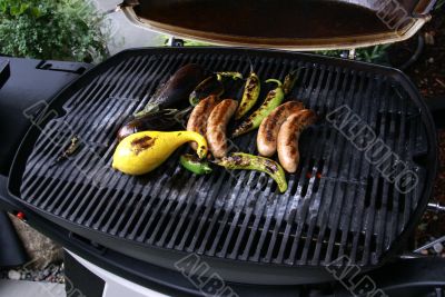 Grill - squash, peppers, sausage & eggplant