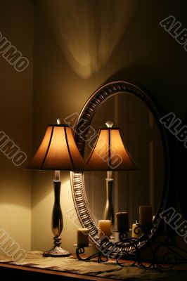 Elegant Lamp and Mirror on Table
