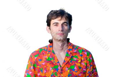 The man in a bright shirt
