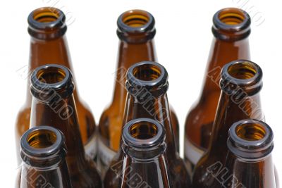 Nine beer bottles.