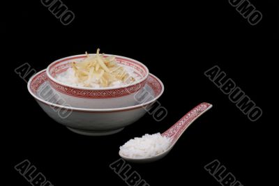 Rice with bean sprouts.