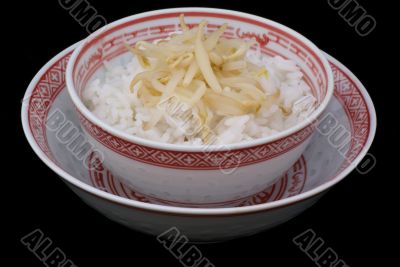 Chinese bowls with rice.