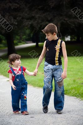 The brother and sister in park