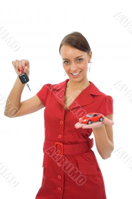 Business woman advertises selling the cars