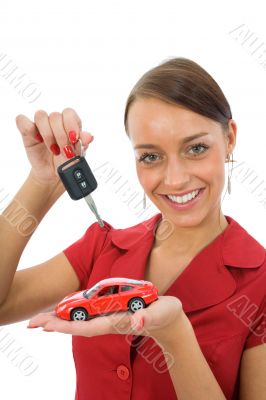 Business woman advertises selling the cars