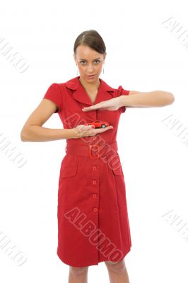 Business woman advertises selling the cars