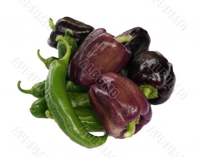 Peppers & eggplant, isolated