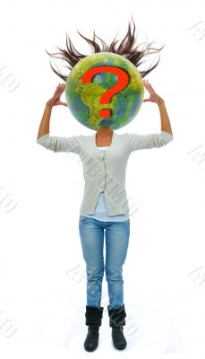 woman with head in the manner of globe