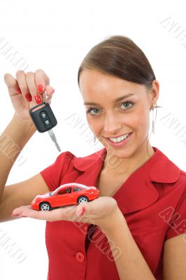 Business woman advertises selling the cars
