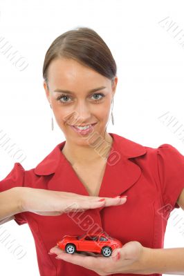 Business woman advertises selling the cars