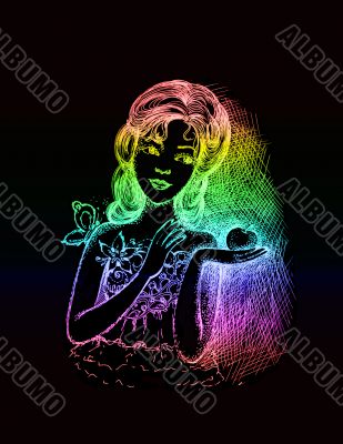 girl with apple and butterfly