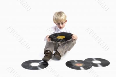young boy with vinyl