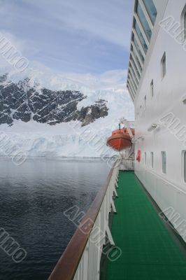 Life boat and cruise ship deck