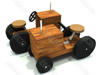 two toy wood tractors