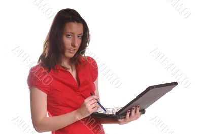 Fashion Model on white with laptop