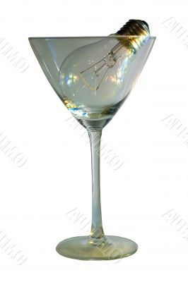 Light bulb in the  Wineglass on white background.