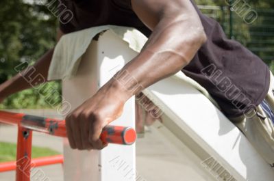 men doing fitness (little blur by motion)