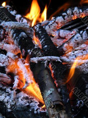 Closeup of wood and flames
