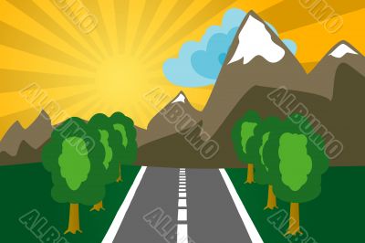 Road to mountains on a decline. The vector image.