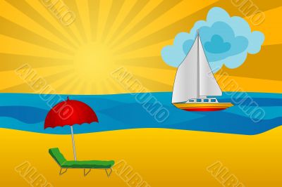 Sunset on the sea. The vector image.