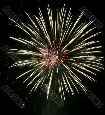 Night fireworks upon dark sky
