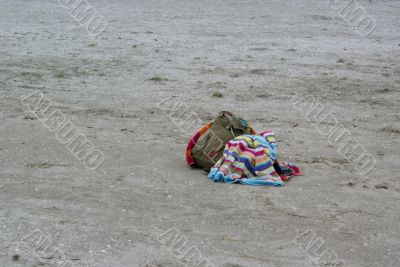 Bag on beach.