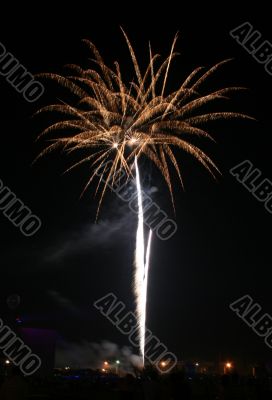 Night celebration fireworks upon dark sky