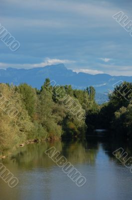 River view with mountains in the background