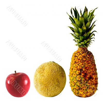 Isolated Pineapple, Cantaloupe and Red Apple