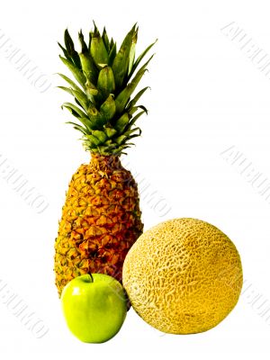 Isolated Pineapple, Cantaloupe and Green Apple