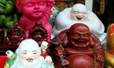 Display Window of Merry Buddha Statues