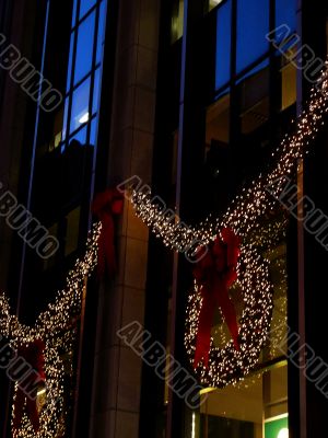 Glass Skyscraper Detail with Holiday Wreaths