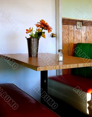 Still life of diner booth with vinyl seats