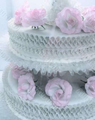 Elaborate Wedding Cake With Pink Flowers