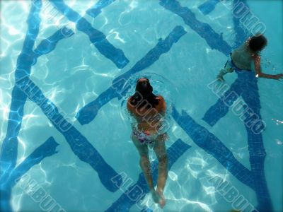Aerial View of Swimmers in Summer Pool
