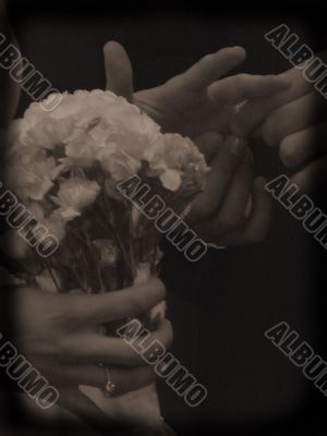 Bride and Groom Exchanging Rings in Wedding