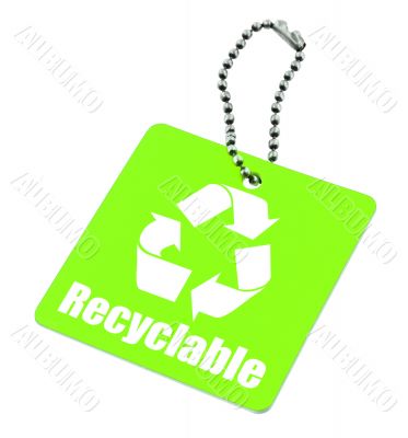 green tag with recyclable symbol