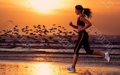 woman running on the beach
