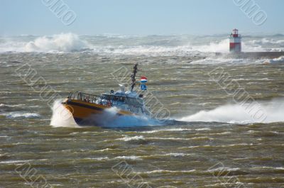 pilot boat in a storm