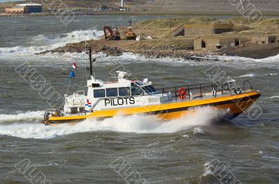 pilot boat in a storm