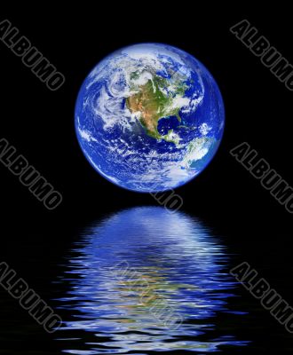 globe with water reflection
